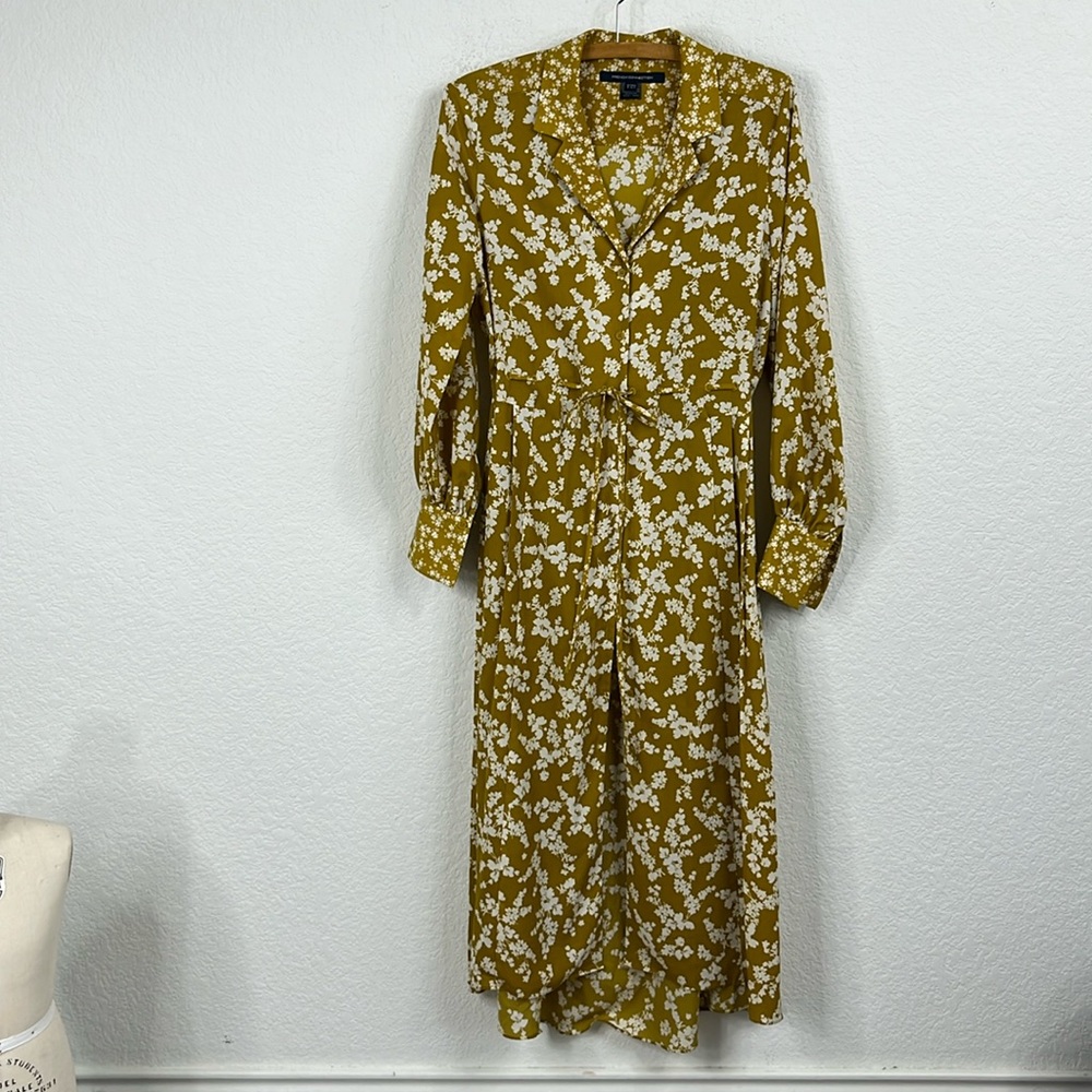 French Connection Bruna Light Mid Floral Midi Shirt Dress Yellow - Picture 2 of 15